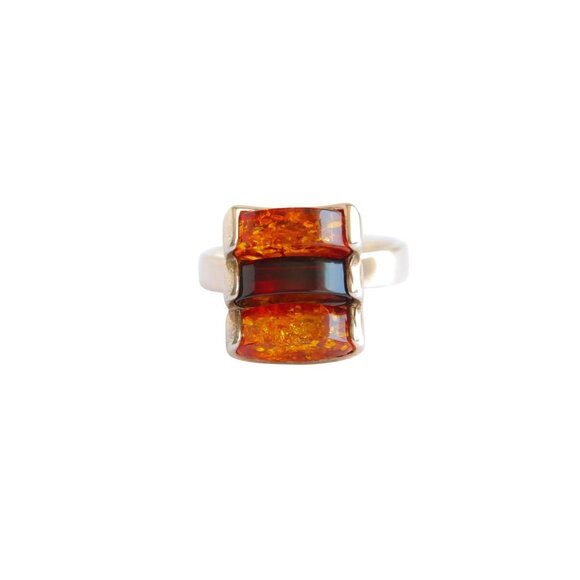 Amber Ring 925 Sterling Silver Cherry Cognac Stacked Style - Picture 2 of 6